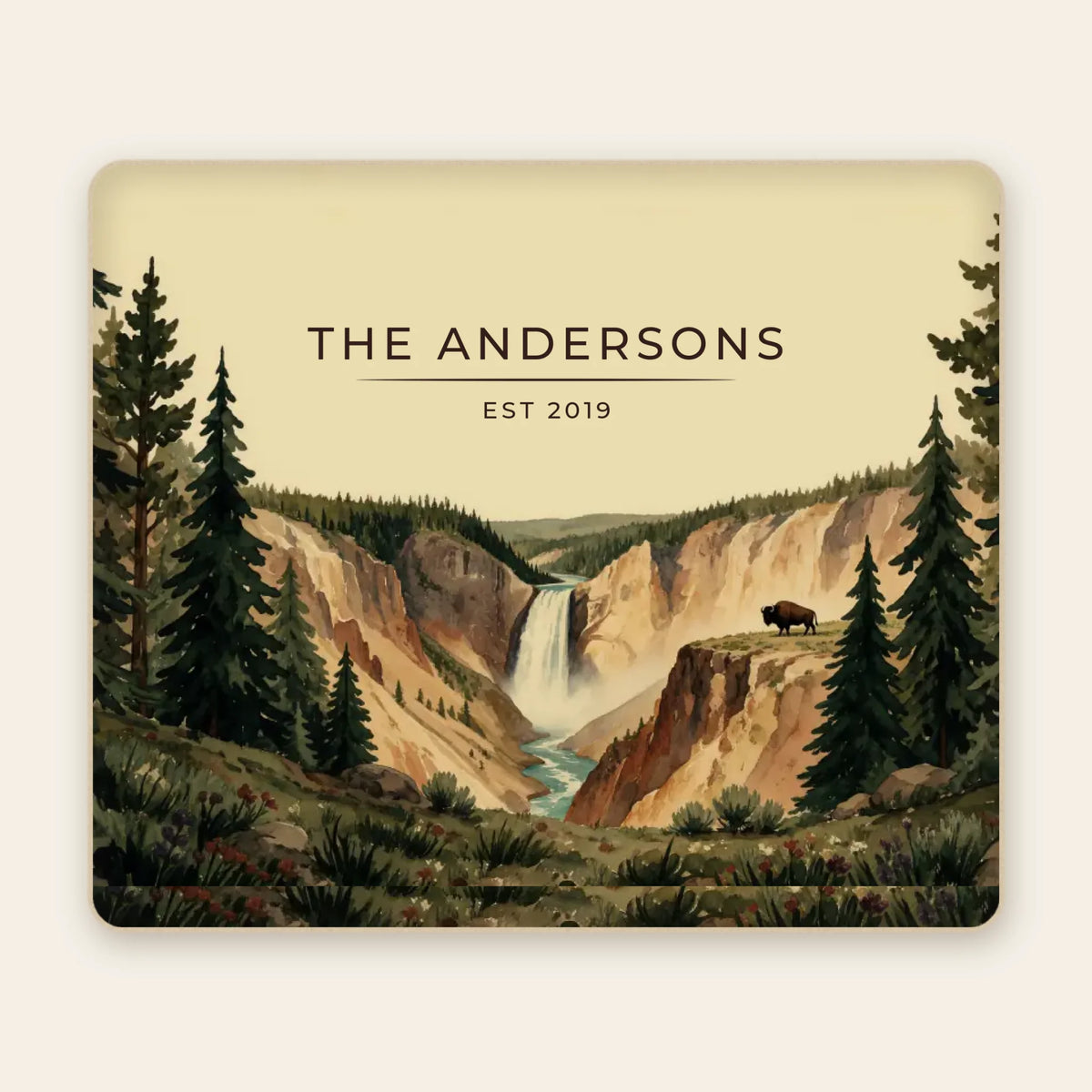Personalized Yellowstone Falls Bison Sherpa Blanket with family name