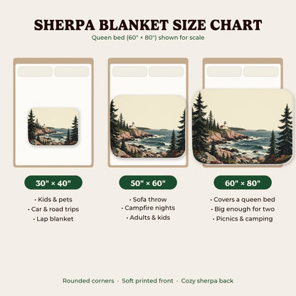 Sherpa blanket size chart 30x40, 50x60, 60x80