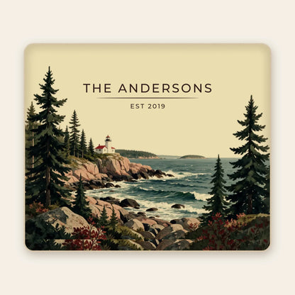 Personalized Acadia Lighthouse Coast Sherpa Blanket with family name