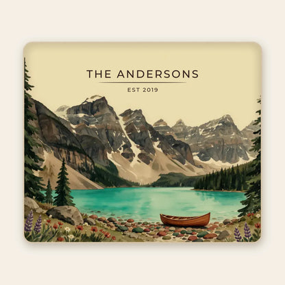 Personalized Glacier Lake Canoe Sherpa Blanket with family name