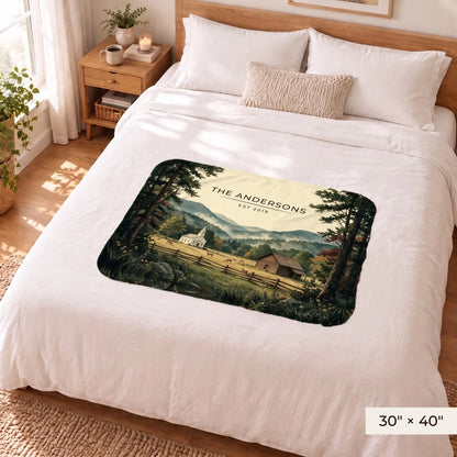 Great Smoky Mountains Cades Cove Sherpa Blanket 30x40 on a queen bed