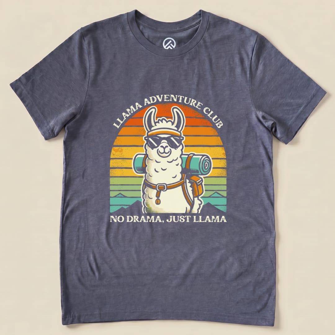 Llama Adventure Club Hiking Shirt Hike Tee T-Shirt Heather Navy / S