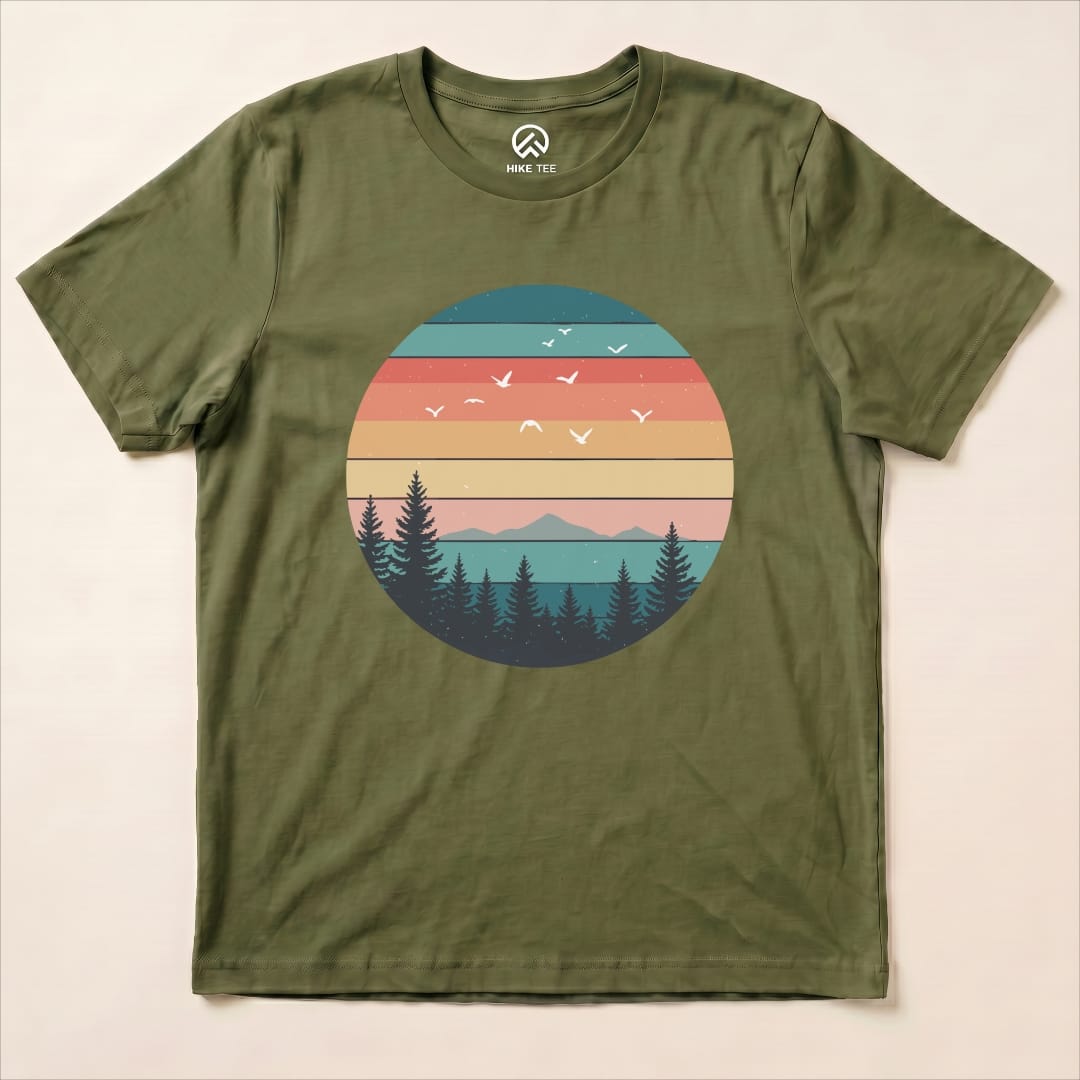 Retro Landscape Shirt Hike Tee T-Shirt Military Green / S