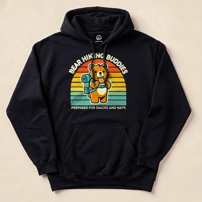 Black Bear Hiking Buddies Hoodie with a cute hiking bear graphic
