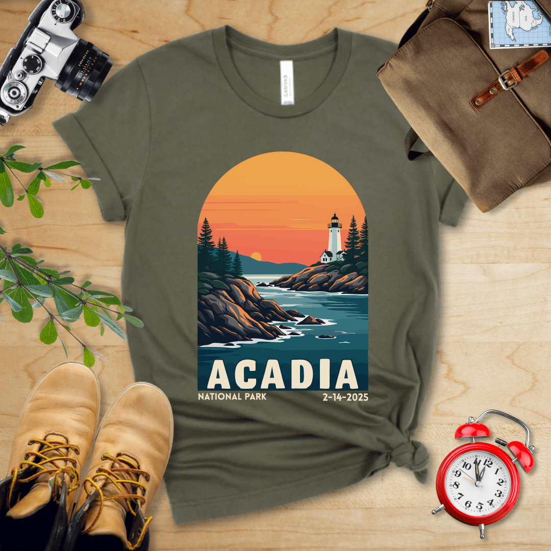 AnywherePOD T-Shirt Military Green / S Acadia National Park Shirt + Personalization