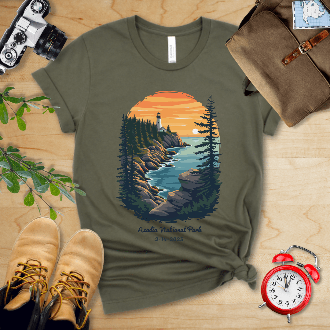 AnywherePOD T-Shirt Military Green / S Acadia National Park Shirt + Personalization