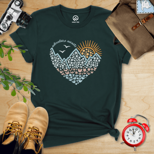 Hike Tee T-Shirt Forest / S Adventure Awaits Flower Heart Shirt