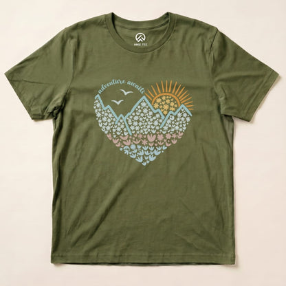 Hike Tee T-Shirt Military Green / S Adventure Awaits Flower Heart Shirt