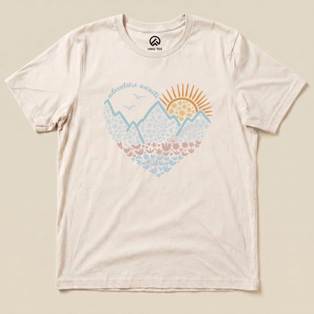 Hike Tee T-Shirt Natural / S Adventure Awaits Flower Heart Shirt