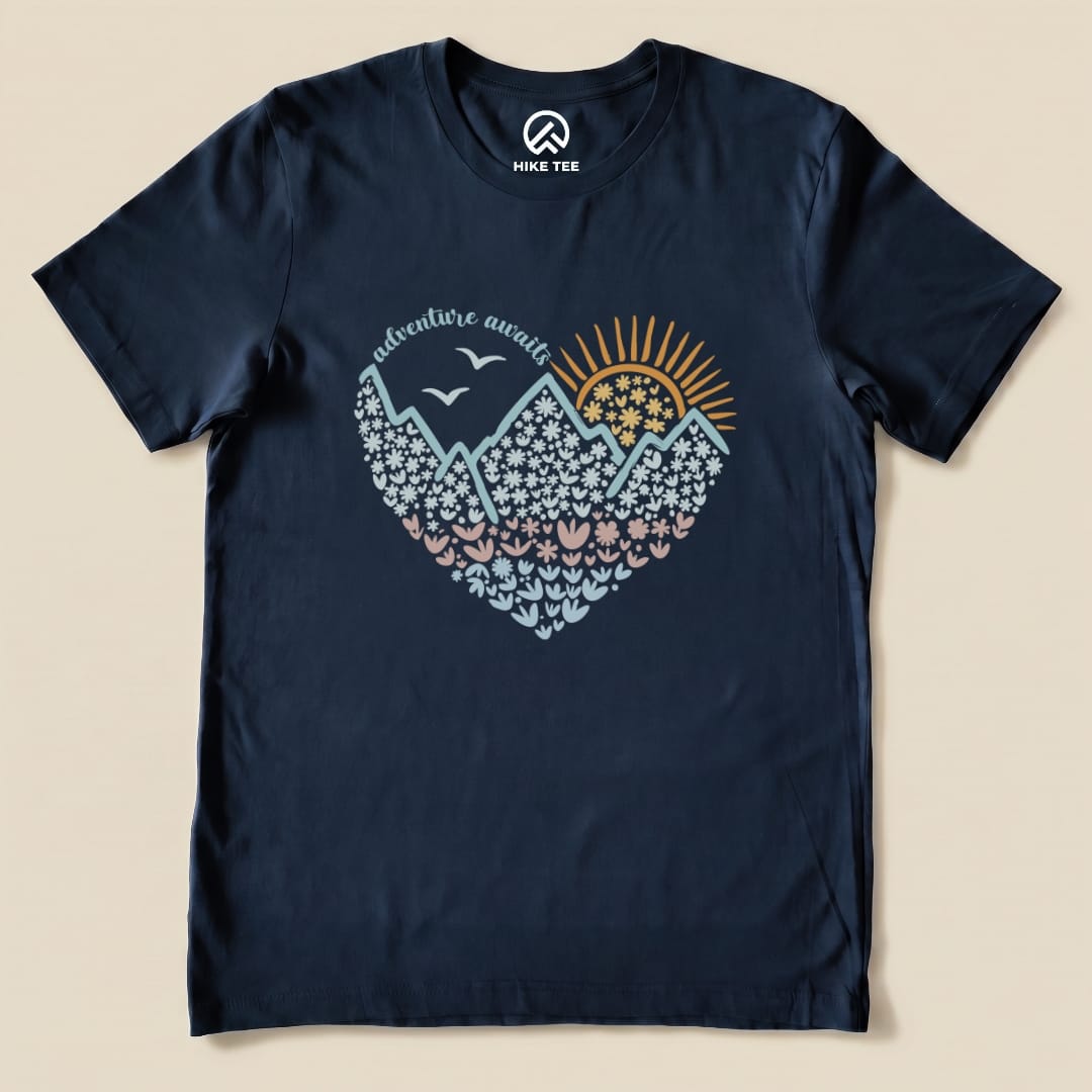 Hike Tee T-Shirt Navy / S Adventure Awaits Flower Heart Shirt