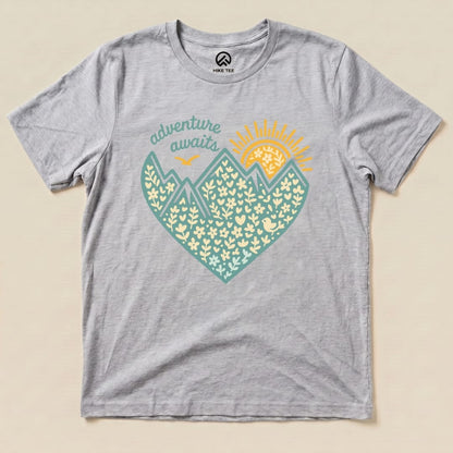 Adventure Awaits Heart Shirt Hike Tee T-Shirt Athletic Heather / S