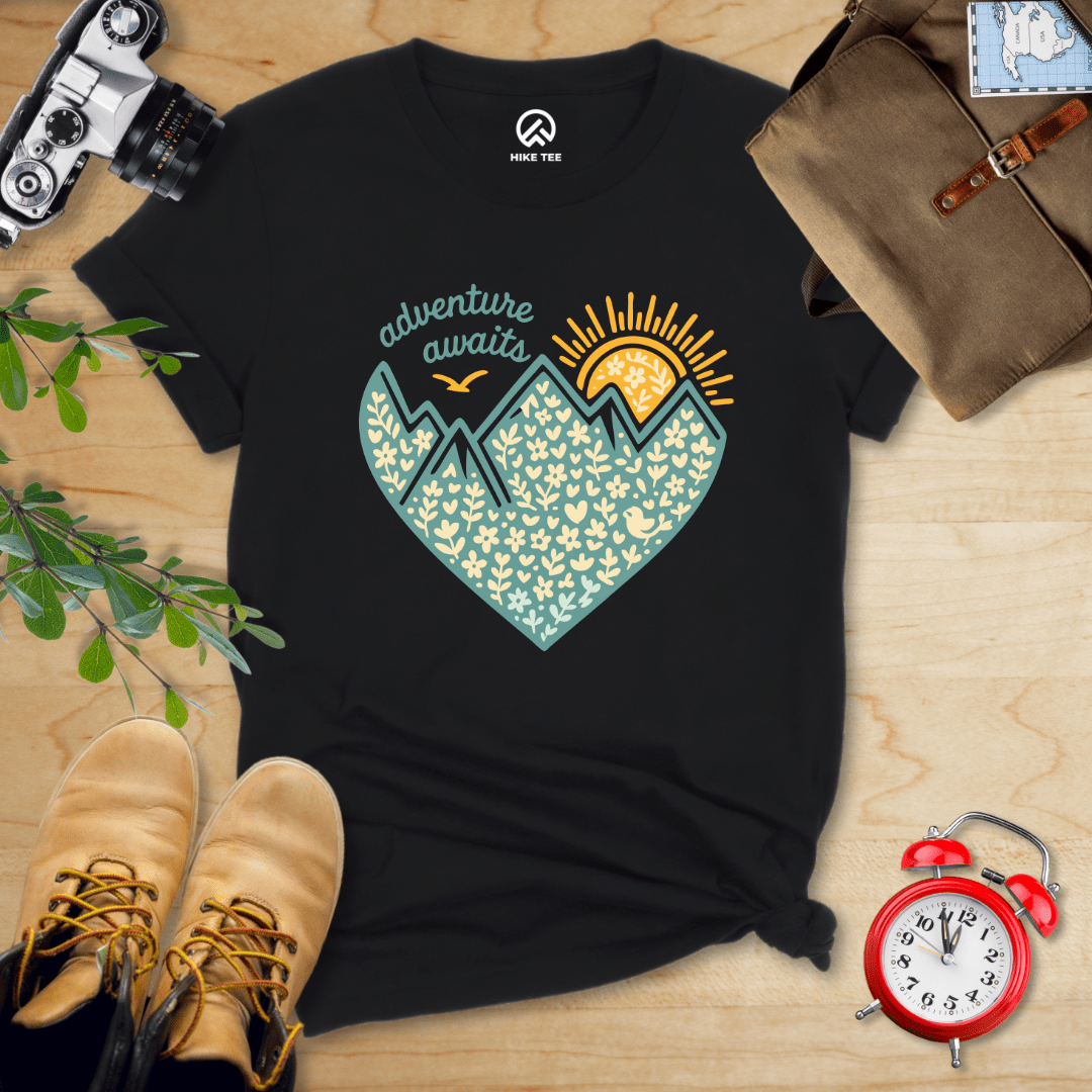 Hike Tee T-Shirt Black / S Adventure Awaits Heart Shirt