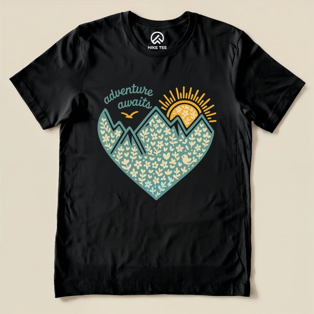 Adventure Awaits Heart Shirt Hike Tee T-Shirt Black / S