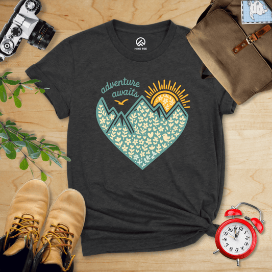 Hike Tee T-Shirt Dark Grey Heather / S Adventure Awaits Heart Shirt