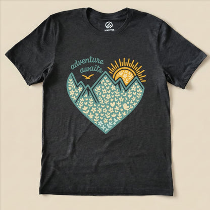 Adventure Awaits Heart Shirt Hike Tee T-Shirt Dark Grey Heather / S
