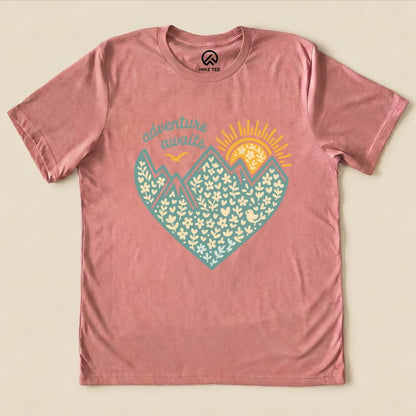 Adventure Awaits Heart Shirt Hike Tee T-Shirt Heather Mauve / S