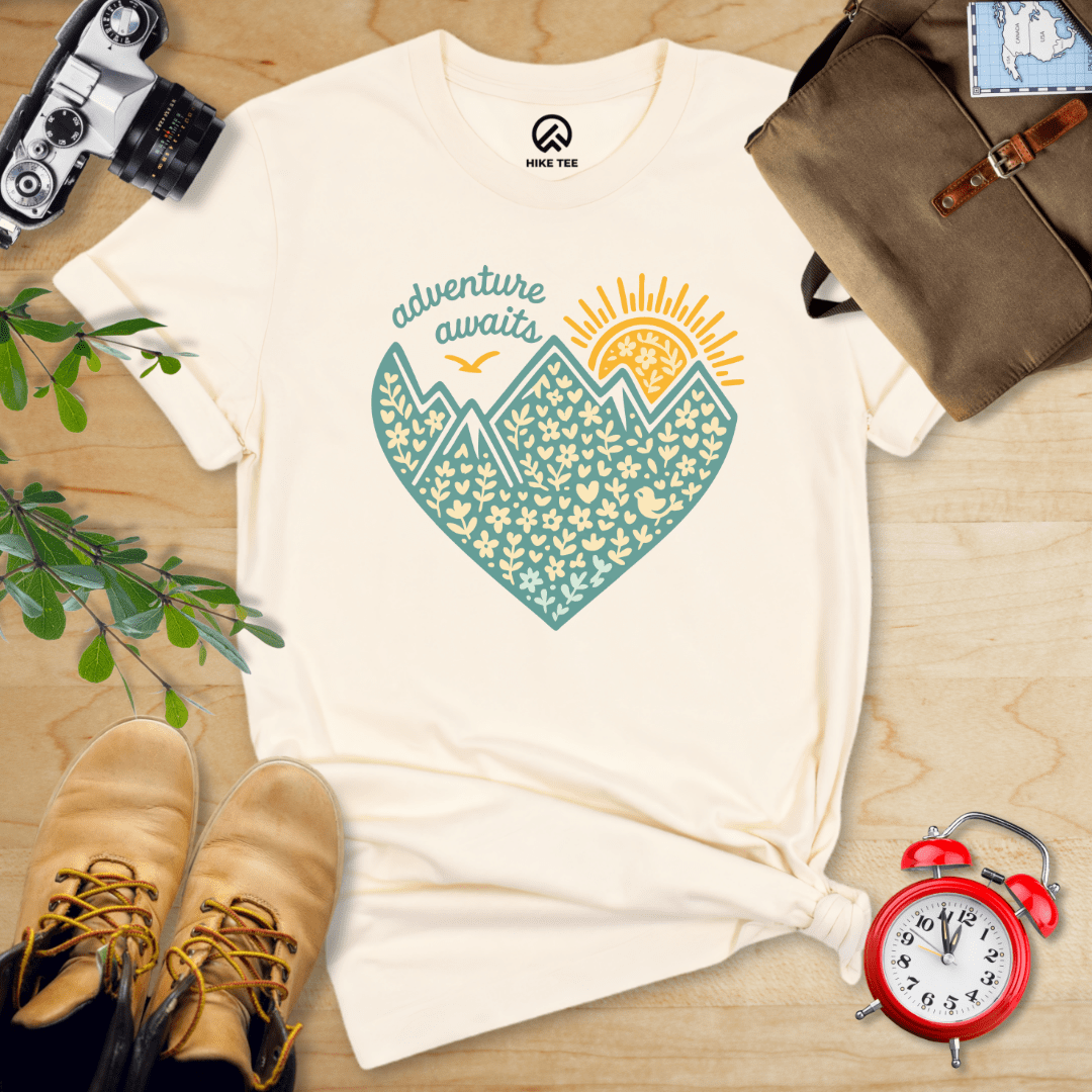 Hike Tee T-Shirt Natural / S Adventure Awaits Heart Shirt