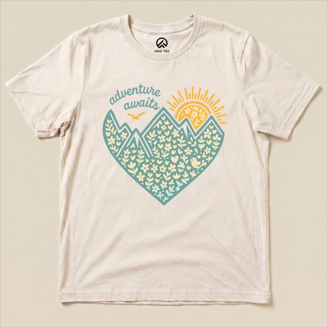 Adventure Awaits Heart Shirt Hike Tee T-Shirt Natural / S