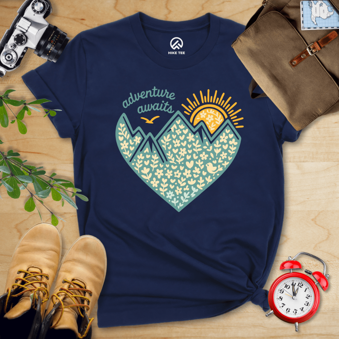 Hike Tee T-Shirt Navy / S Adventure Awaits Heart Shirt