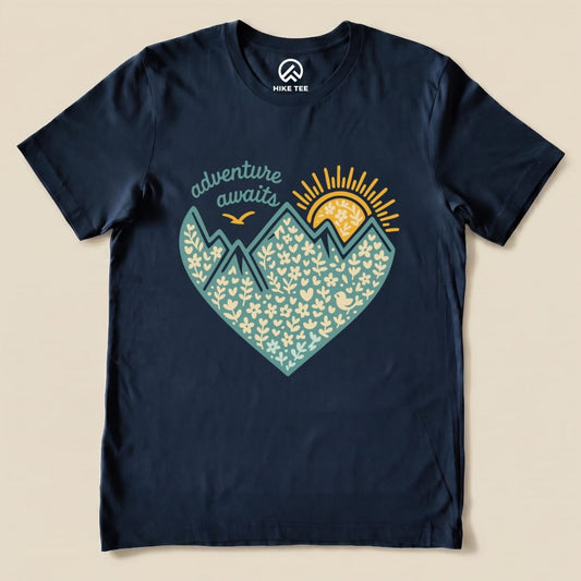 Adventure Awaits Heart Shirt Hike Tee T-Shirt Navy / S