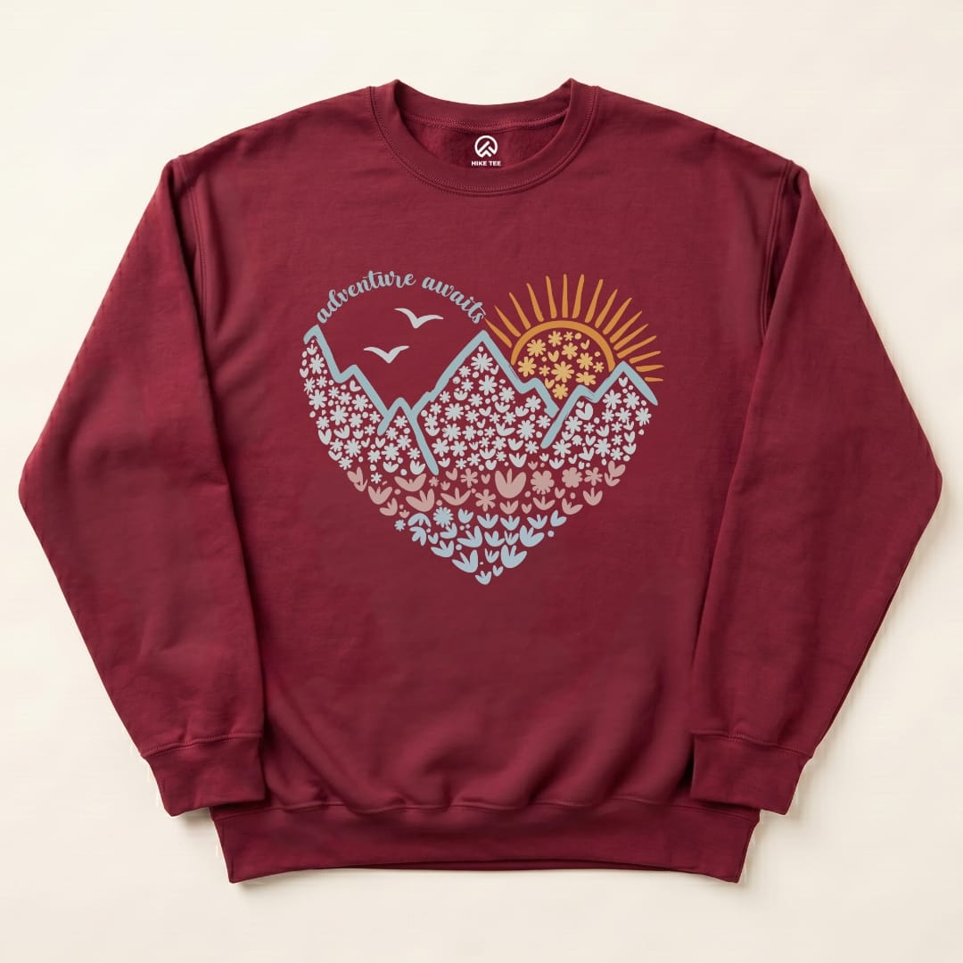 Adventure Awaits Hearth Sweatshirt Hike Tee Sweatshirt Maroon / S