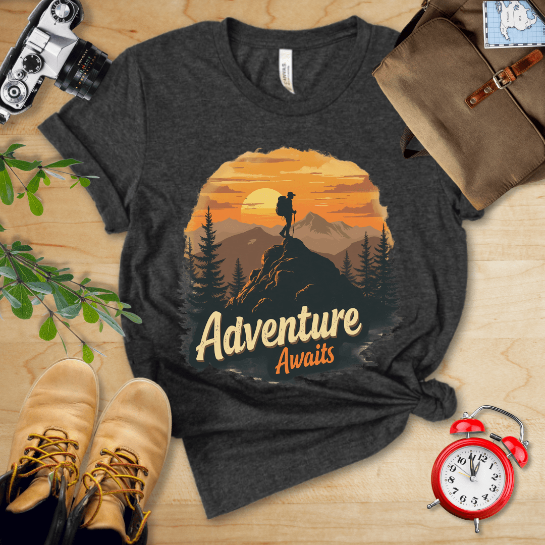 Printify T-Shirt Dark Grey Heather / S Adventure Awaits Shirt