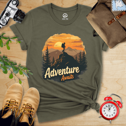 Printify T-Shirt Military Green / S Adventure Awaits Shirt