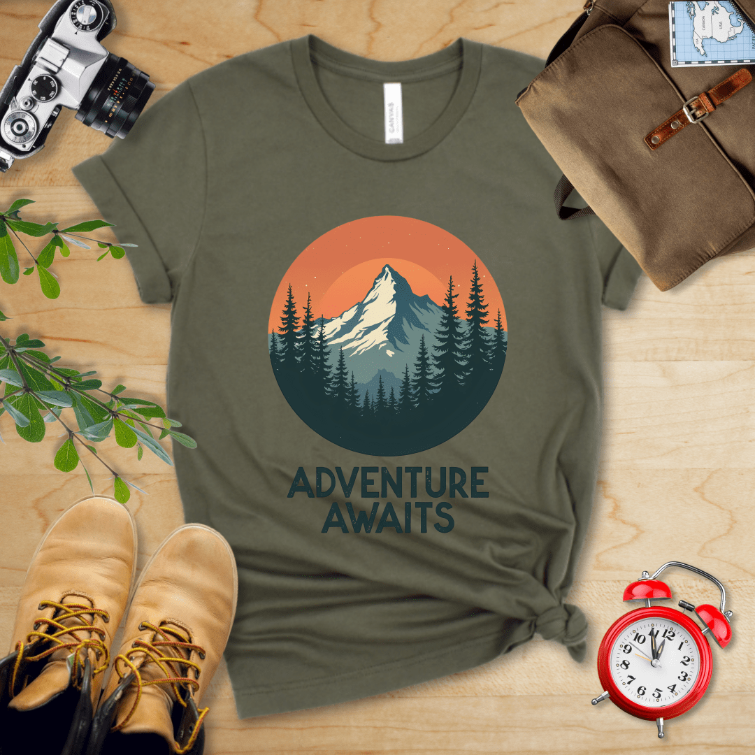 Printify T-Shirt Military Green / S Adventure Awaits Shirt