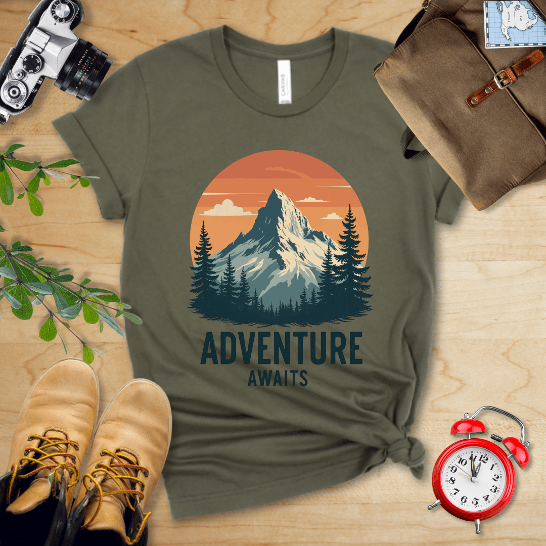 Printify T-Shirt Military Green / S Adventure Awaits Shirt