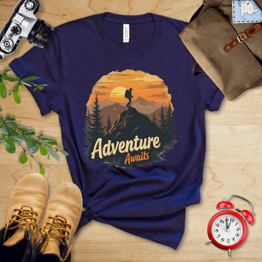 Printify T-Shirt Navy / S Adventure Awaits Shirt