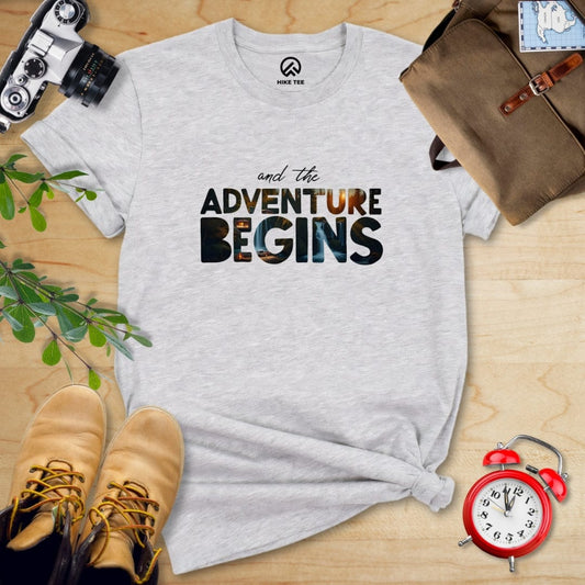 Hike Tee T-Shirt Athletic Heather / S And The Adventure Begins Shirt
