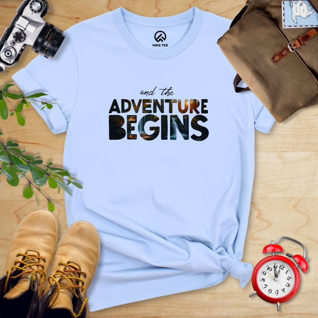 Hike Tee T-Shirt Baby Blue / S And The Adventure Begins Shirt