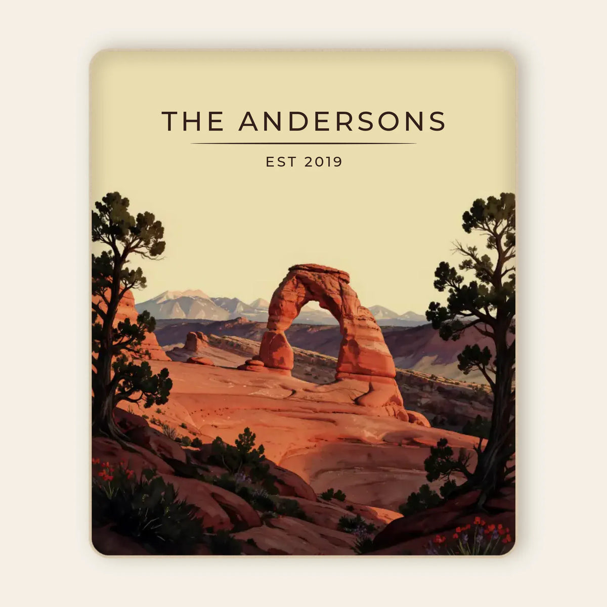 Personalized Arches Delicate Arch Sunset Sherpa Blanket with family name