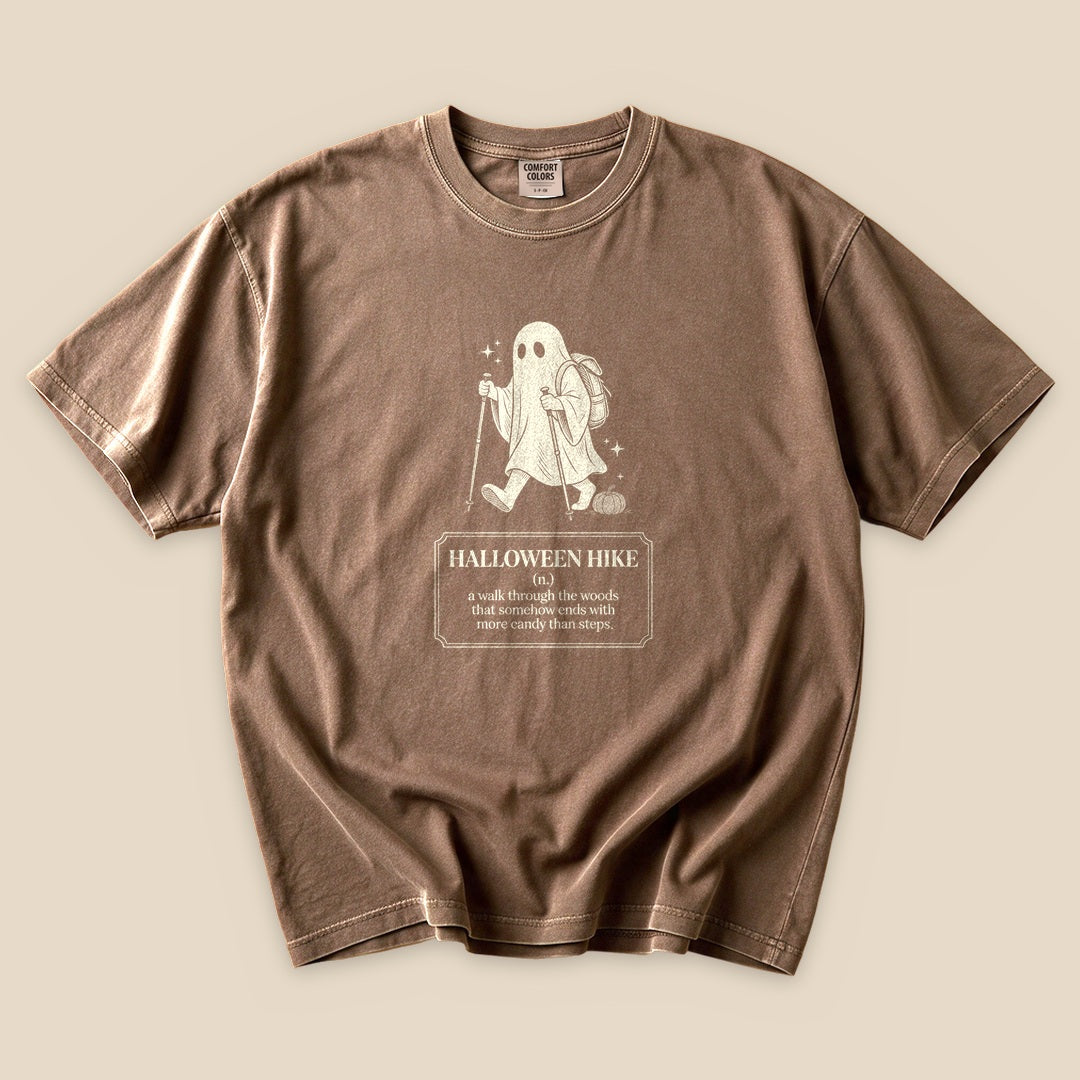 Espresso Halloween Hike Definition T-Shirt with a hiking ghost and Halloween hike definition graphic