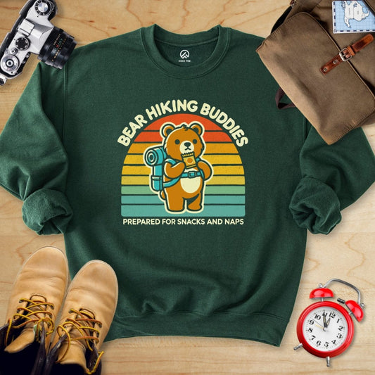 Hike Tee Sweatshirt S / Forest Green Bear Hiking Buddies Sweatshirt