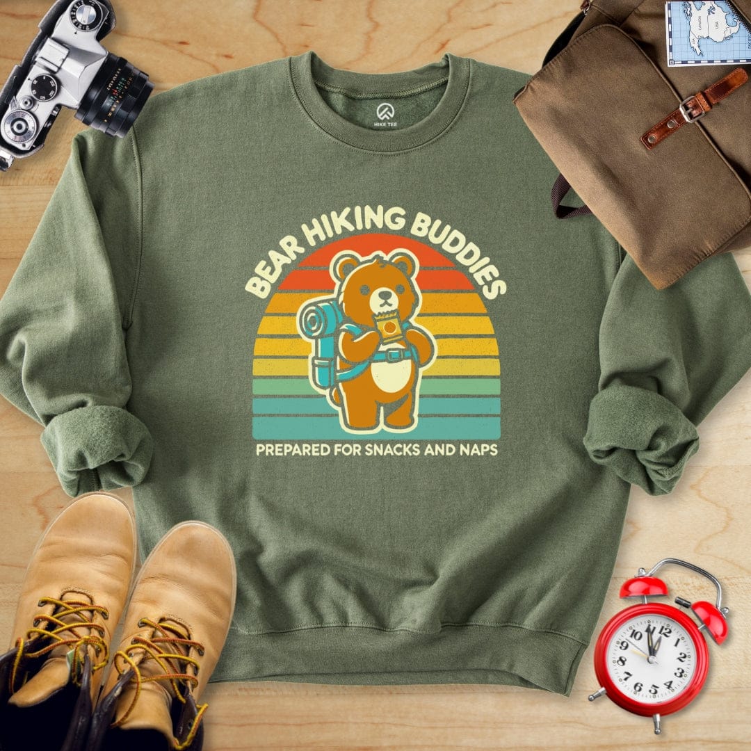 Hike Tee Sweatshirt S / Military Green Bear Hiking Buddies Sweatshirt