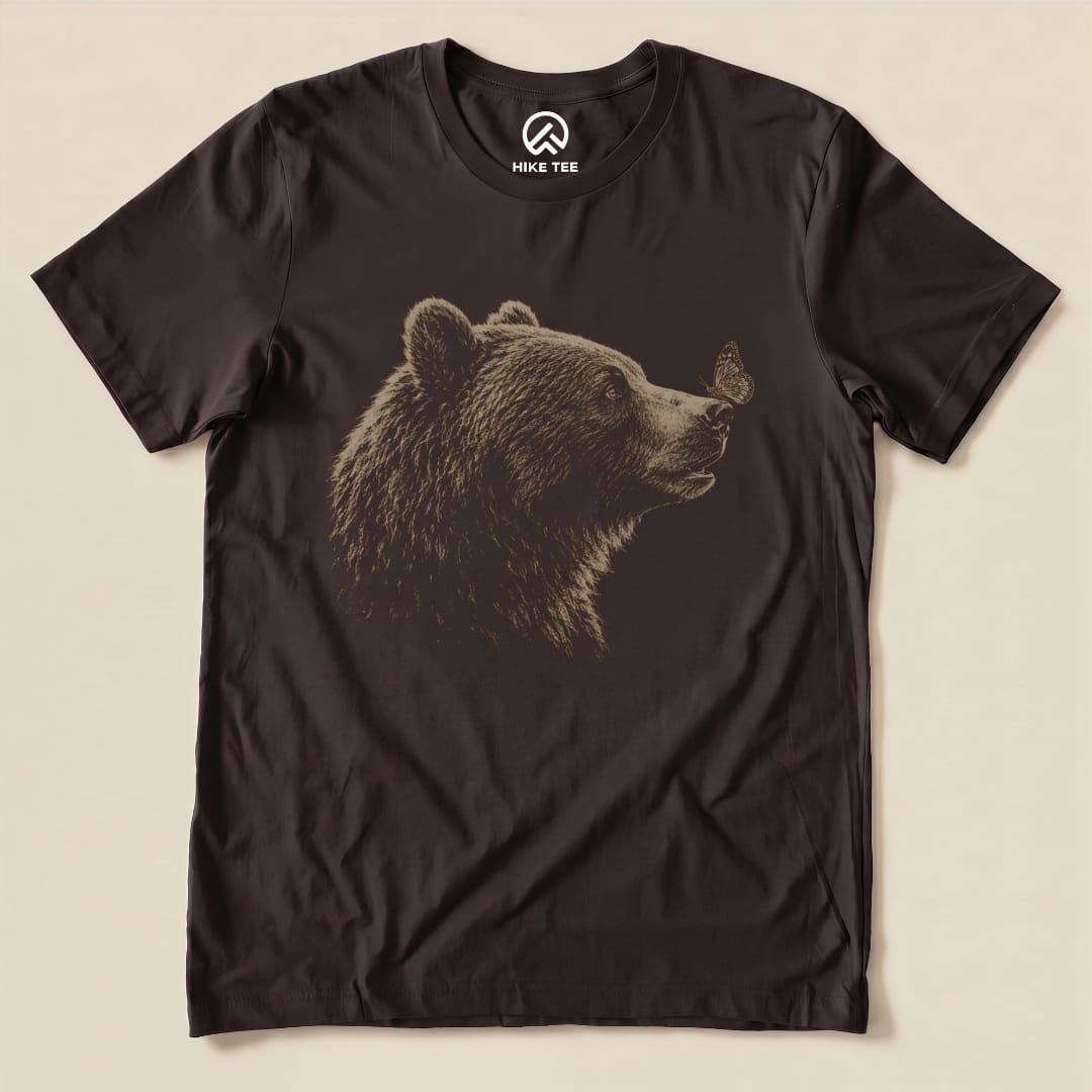 Bear with Butterfly Shirt Hike Tee T-Shirt Brown / S