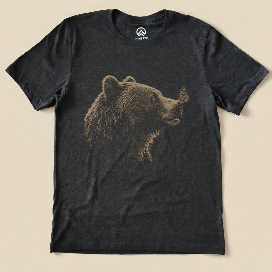 Bear with Butterfly Shirt Hike Tee T-Shirt Dark Grey Heather / S