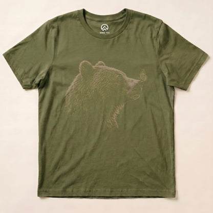 Bear with Butterfly Shirt Hike Tee T-Shirt Military Green / S