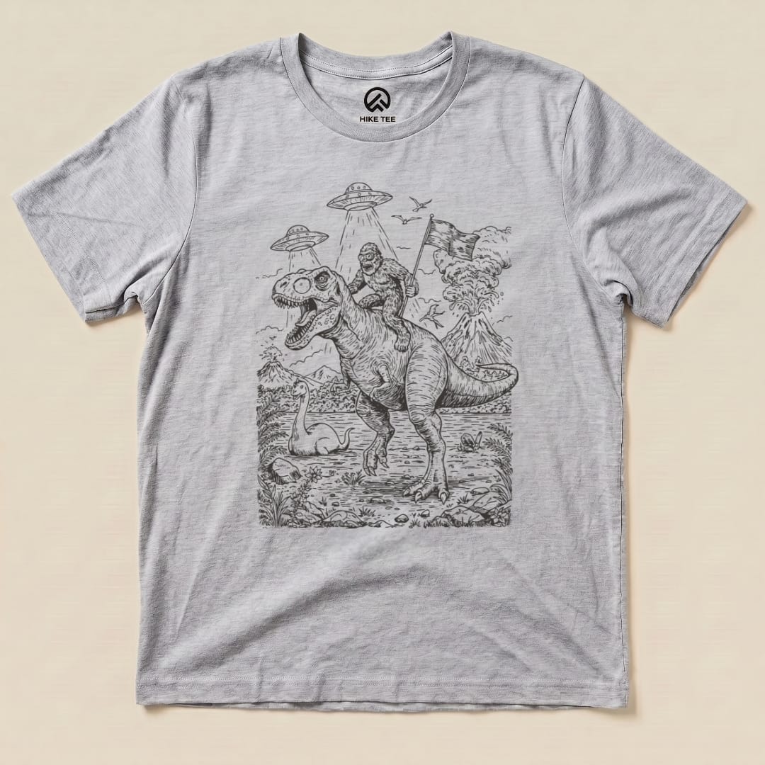 Bigfoot Dinosaur Shirt Hike Tee T-Shirt Athletic Heather / S