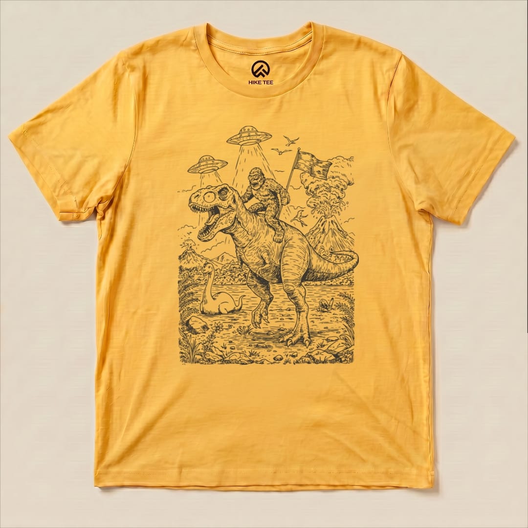 Bigfoot Dinosaur Shirt Hike Tee T-Shirt Gold / S