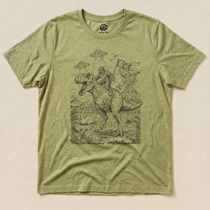 Bigfoot Dinosaur Shirt Hike Tee T-Shirt Heather Green / S
