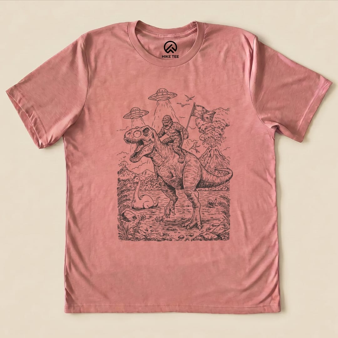 Bigfoot Dinosaur Shirt Hike Tee T-Shirt Heather Mauve / S