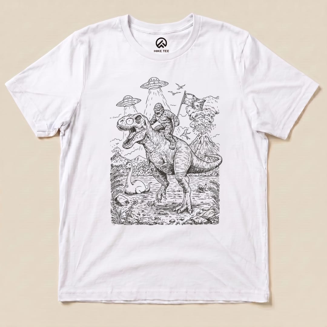 Bigfoot Dinosaur Shirt Hike Tee T-Shirt White / S