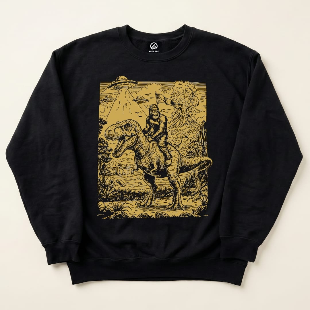 Bigfoot Dinosaur Sweatshirt Hike Tee Sweatshirt Black / S