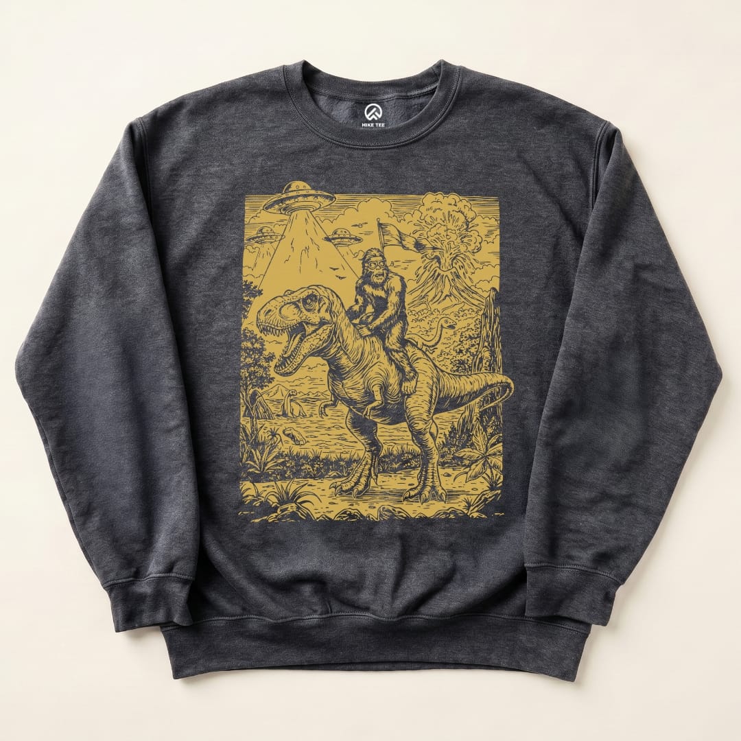 Bigfoot Dinosaur Sweatshirt Hike Tee Sweatshirt Dark Heather / S