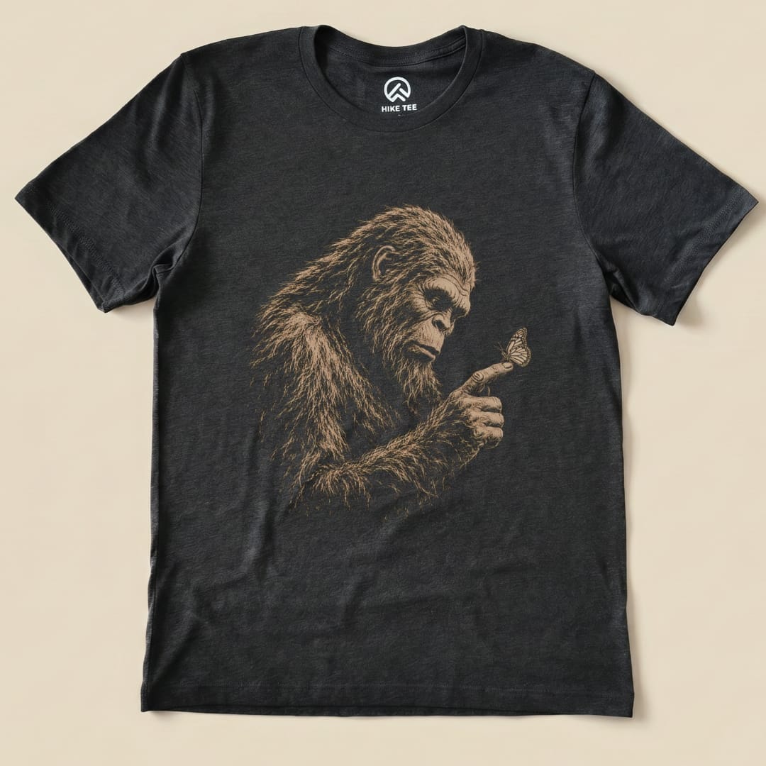 Bigfoot with Butterfly Shirt Hike Tee T-Shirt Dark Grey Heather / S