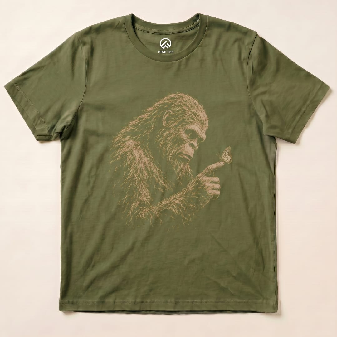 Bigfoot with Butterfly Shirt Hike Tee T-Shirt Military Green / S