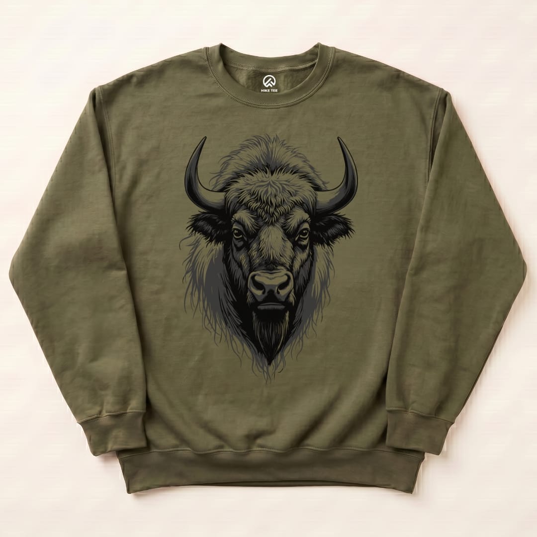Bison Sweatshirt Hike Tee Sweatshirt Military Green / S