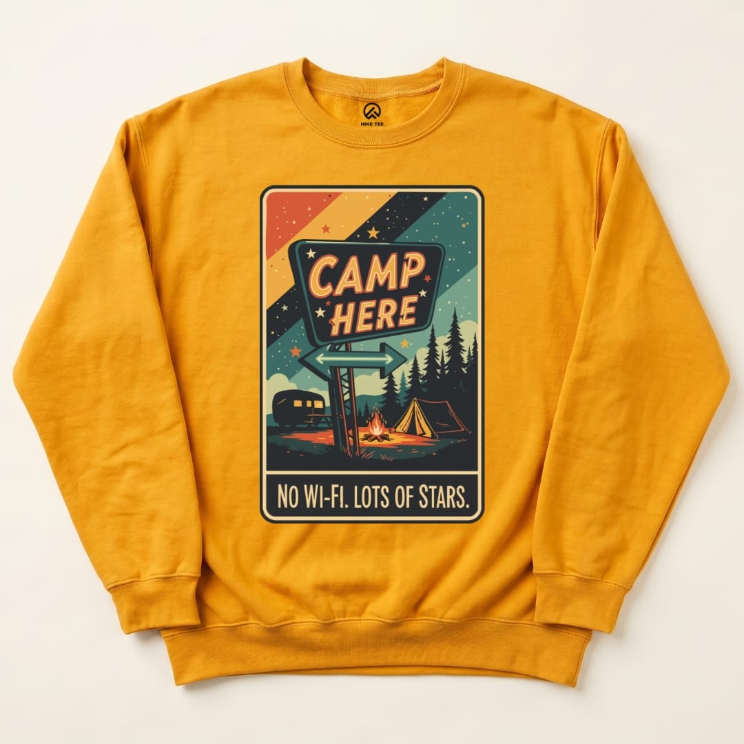 Camp Here Sweatshirt Hike Tee Sweatshirt Gold / S